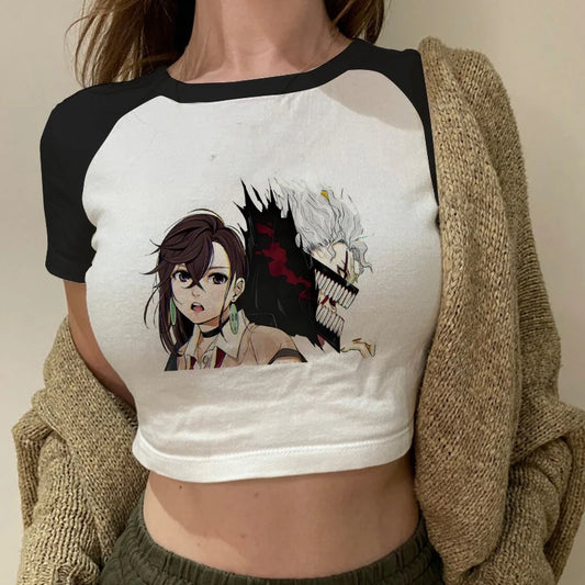 DanDaDan: T Shirt Vintage Washed T-shirts Streetwear Manga Ayase Momo Takakura Ken Crop Tops Tees Clothes