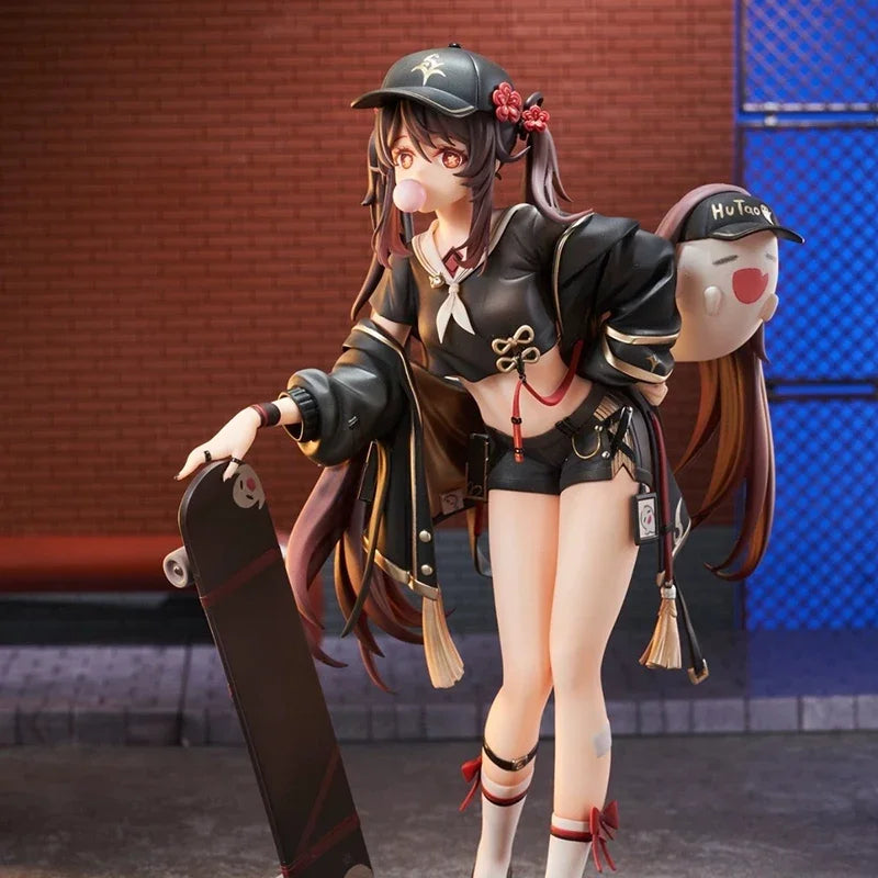 Genshin Impact:23cm Anime Figures Hu Tao Action Figures Skateboarding Trendy Clothes PVC Model Collection Toys Birthday Gifts