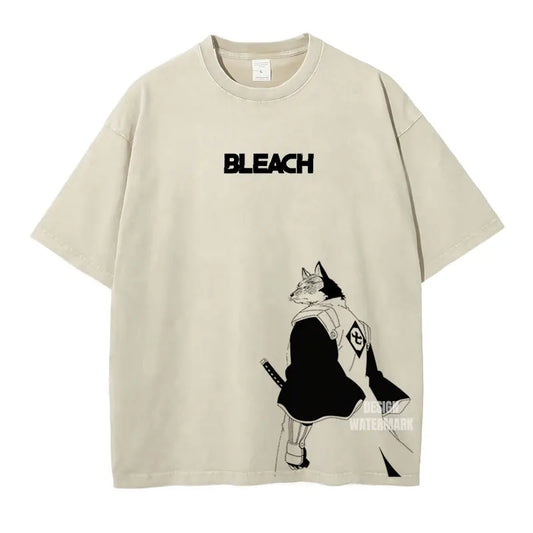 Bleach: Zaraki Kenpachi T Shirts Oversized Vintage Washed  T-shirt Manga Kurosaki Ichigo T Shirt Renji Uryuu Tops Tees Man