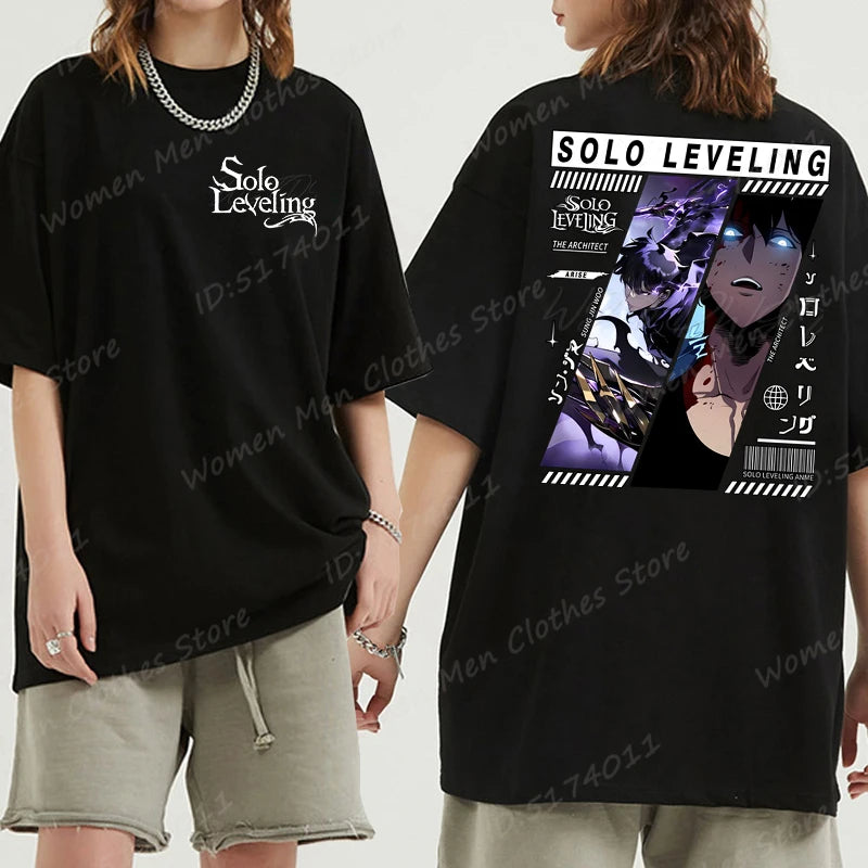 Solo Leveling: Sung Jin Woo T-shirts For Men/Women Summer Short Sleeve Cotton Oversized T-shirt Anime Lover Gift Tshirt Top