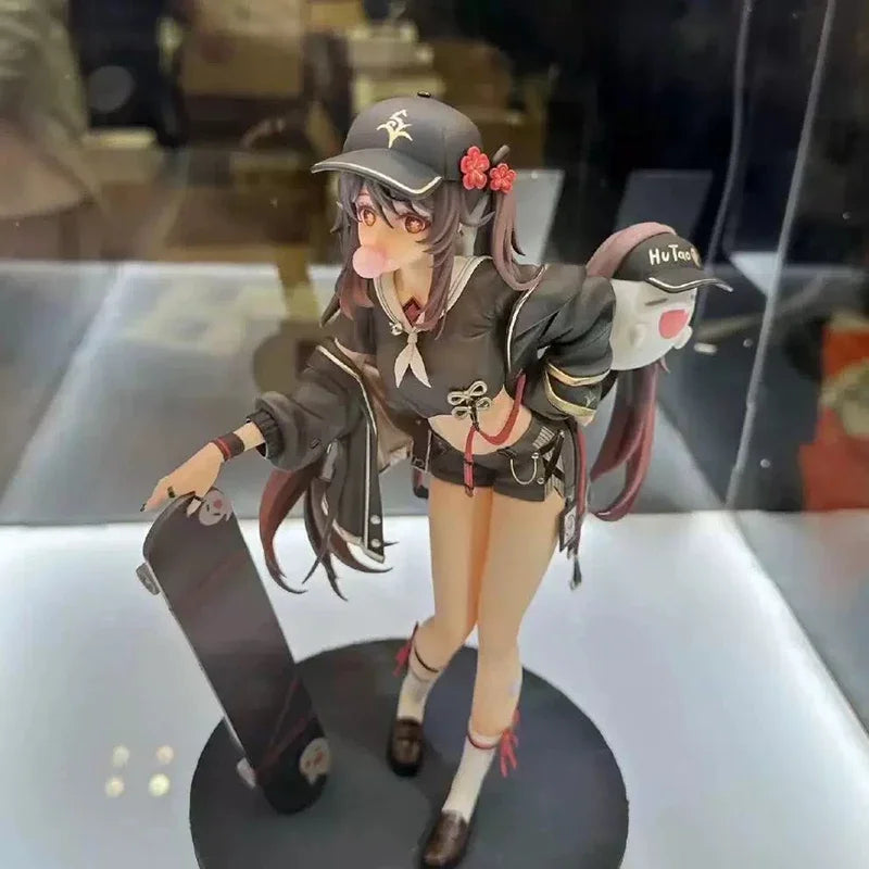 Genshin Impact:23cm Anime Figures Hu Tao Action Figures Skateboarding Trendy Clothes PVC Model Collection Toys Birthday Gifts