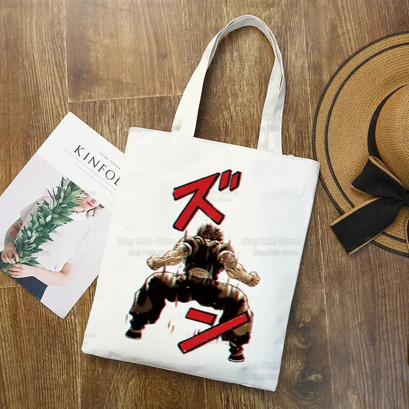 Baki Handbags Canvas The Grappler Anime Tote Bag Shopping Travel Eco Reusable Baki Hanma Shoulder Yujiro Hanma Shopper Bags