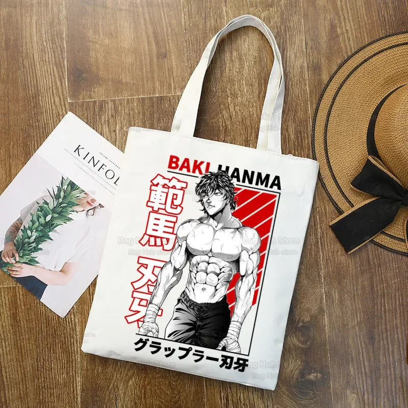 Baki Handbags Canvas The Grappler Anime Tote Bag Shopping Travel Eco Reusable Baki Hanma Shoulder Yujiro Hanma Shopper Bags