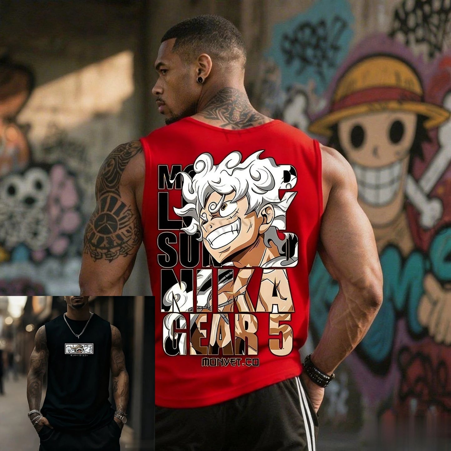 One Piece: Fitness Sleeveless Tank Top Men Anime Luffy Gear 5 Streetwear Summer Casual Gym Vest Workout Bodybuilding Muscle Shirt