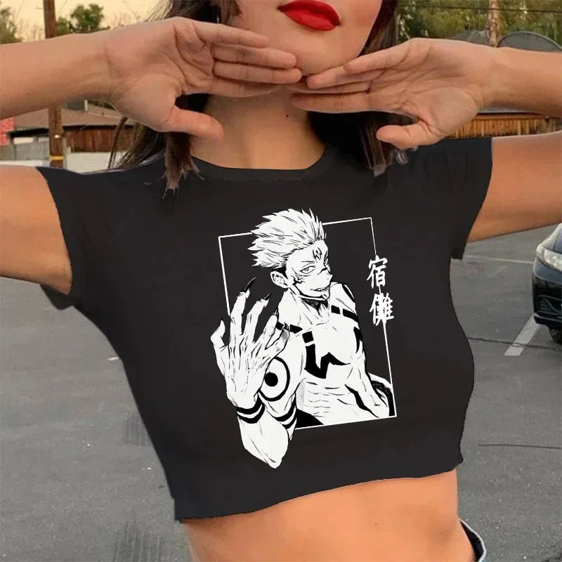 Jujutsu Kaisen: T Shirt Gojo Satoru Tops Yuji Itadori Cropped Tees T-shirt