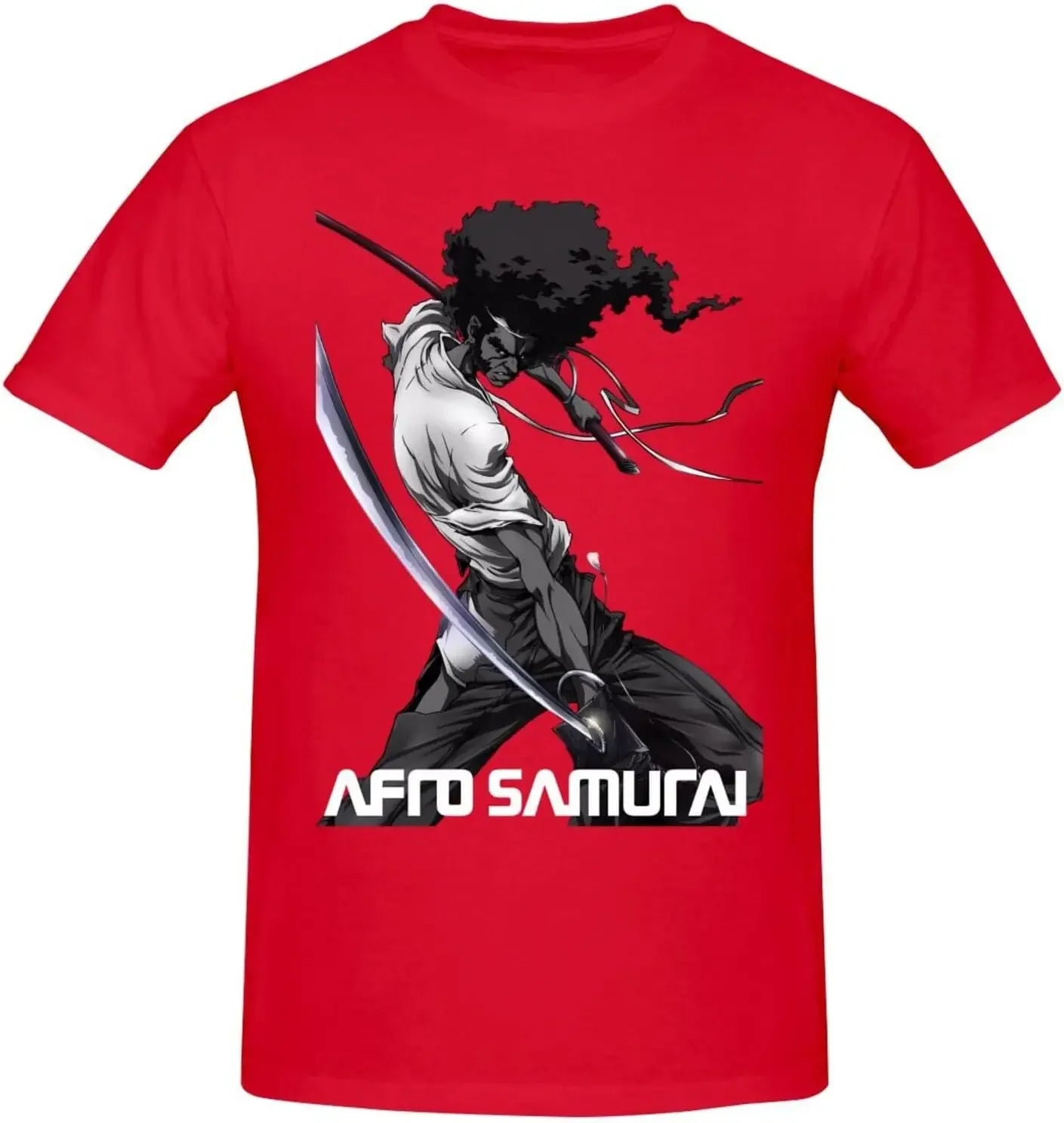 Afro Anime: Samurai Shirt Men's Personalised Crew Neck Short Sleeve T Shirt Fashion Graphic Tees Deep Heather