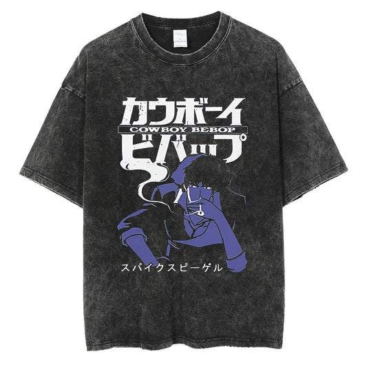 Cowboy Bebop: Graphic Printed T-shirt Men Women Classic Loose Tshirts Harajuku Male Washed Cotton Manga T Shirt