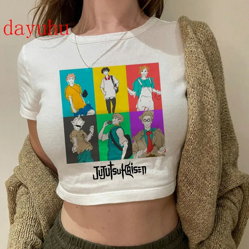 Jujutsu Kaisen: T Shirt Gojo Satoru Tops Yuji Itadori Cropped Tees T-shirt