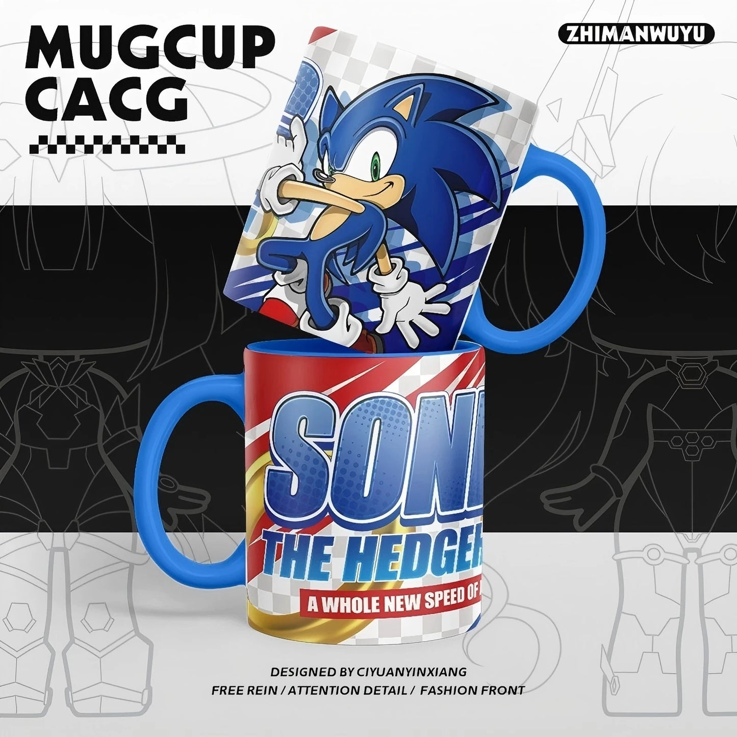 Sonic The Hedgehog: Shadow The Hedgehog Cup Couple Ceramic Breakfast Coffee Milk Cup with Christmas Birthday Gifts
