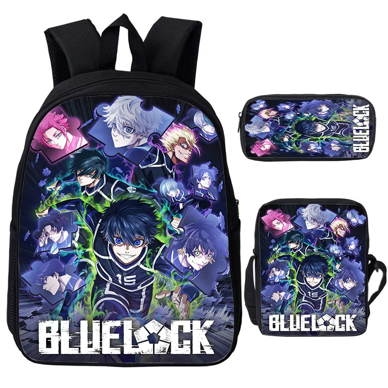 Blue Lock: Isagi Yoichi Backpack Shoulder Bag Pencil Case 3Pcs Set Waterproof Boys Girls Students School Bags Child Bookbag
