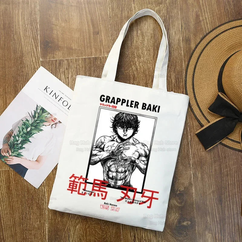 Baki Handbags Canvas The Grappler Anime Tote Bag Shopping Travel Eco Reusable Baki Hanma Shoulder Yujiro Hanma Shopper Bags