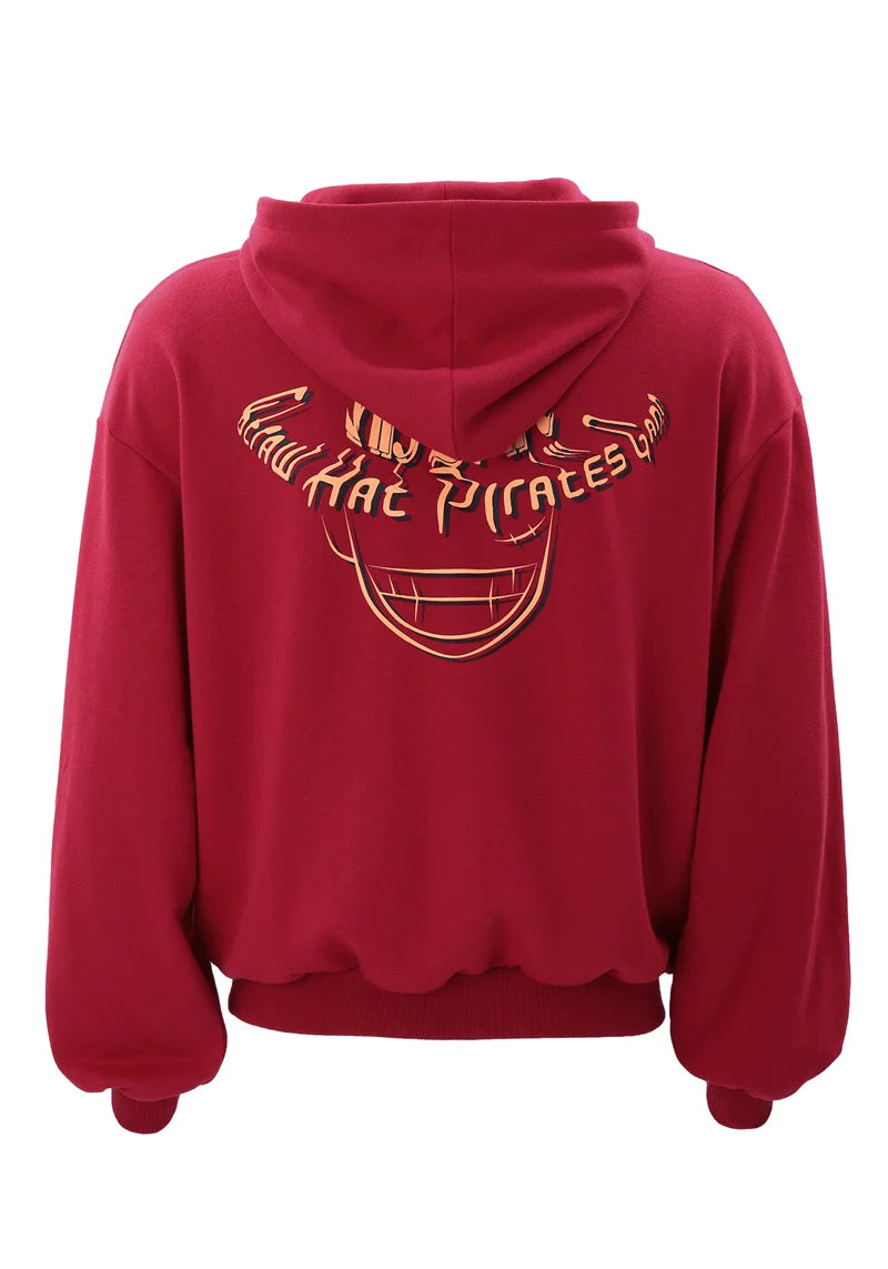 One Piece: DAZCOS Luffy Red Hoodie Polyester Luffy Printed Hoodie Cosplay Men Red Hoodie Pullover Costume with Pocket Daily Casual Wear