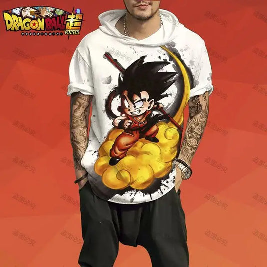 Dragon Ball: T-shirt Men Trend Z GOKU Men's Hooded Essentials 3XL Tops Fashion High Quality Harajuku Style Z Short Sleeve 2025
