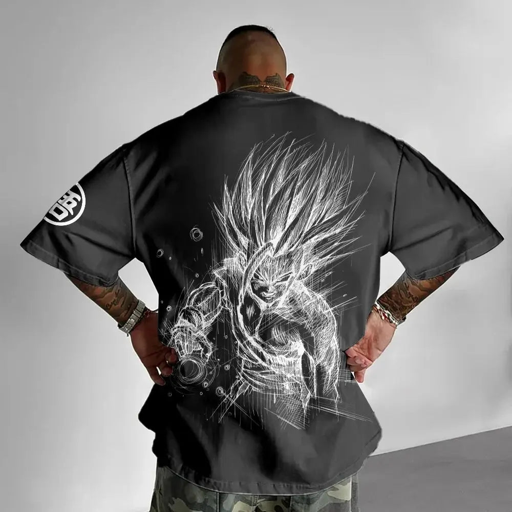 Dragon Ball: Animation T-Shirt Men's Summer New Double-Sided Printing Loose Casual Harajuku Trendy Short Sleeve Parent-child Top