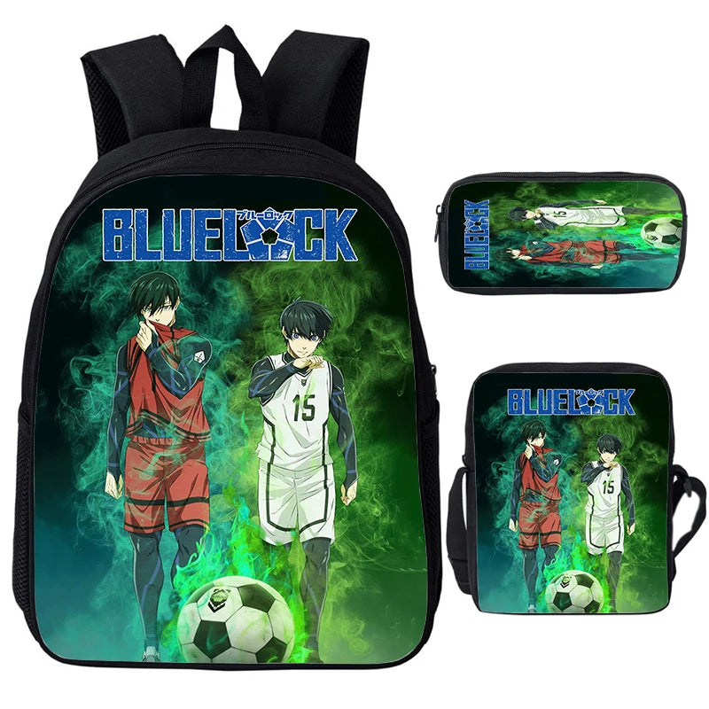 Blue Lock: Isagi Yoichi Backpack Shoulder Bag Pencil Case 3Pcs Set Waterproof Boys Girls Students School Bags Child Bookbag