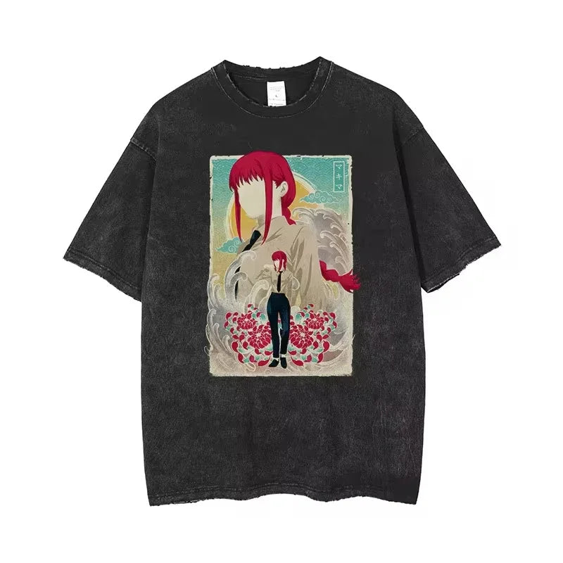 Chainsaw Man: Acid Tshirt Retro Vintage Washed Printed Graphic T Shirt Men Harajuku Cotton Casual Short Sleeve Tshirt Tops
