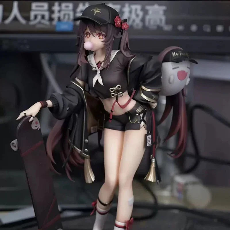 Genshin Impact:23cm Anime Figures Hu Tao Action Figures Skateboarding Trendy Clothes PVC Model Collection Toys Birthday Gifts