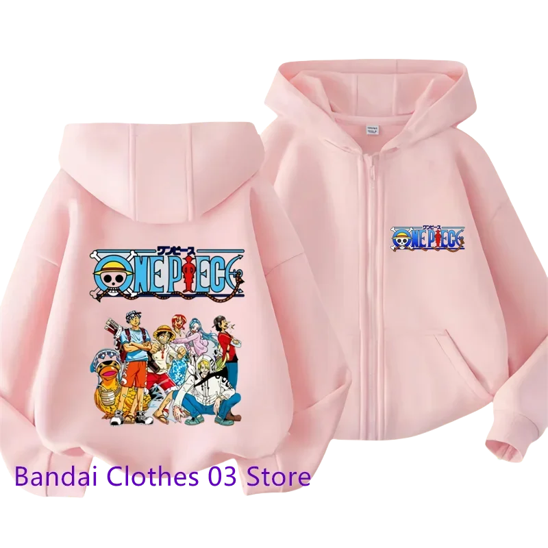 One Piece: (KIDS) Zipper Hoodie Cartoon Luffy Print Autumn/Winter Long-sleeved Sweatshirt Boys And Girl Casual Jacket Top