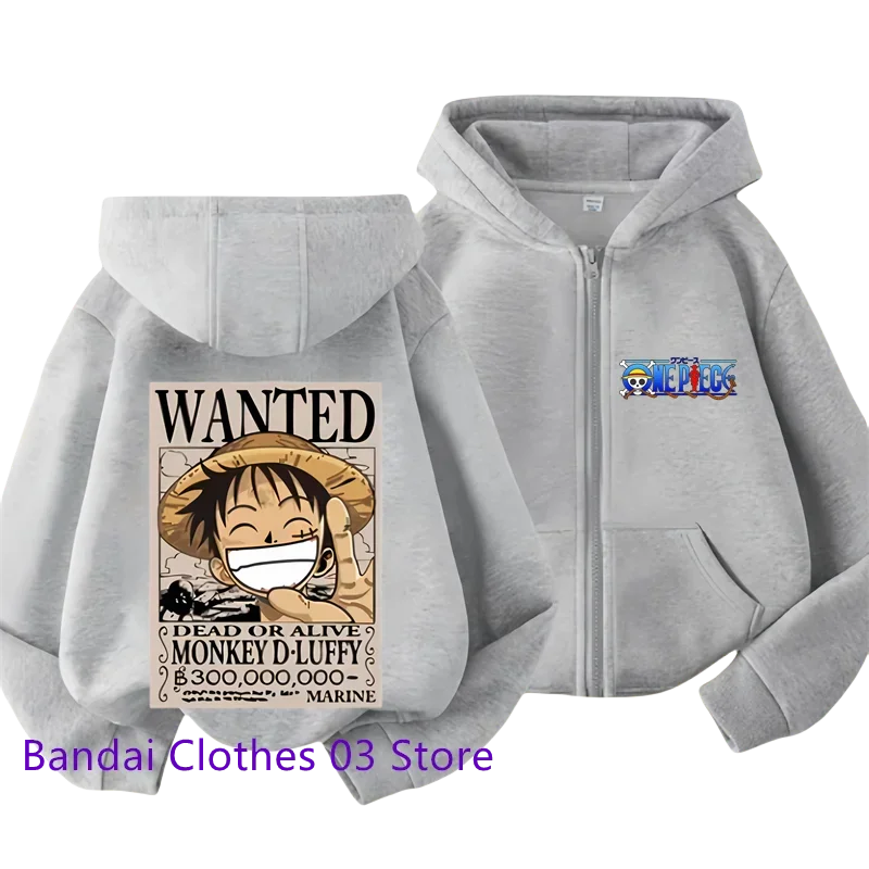 One Piece: (KIDS) Zipper Hoodie Cartoon Luffy Print Autumn/Winter Long-sleeved Sweatshirt Boys And Girl Casual Jacket Top