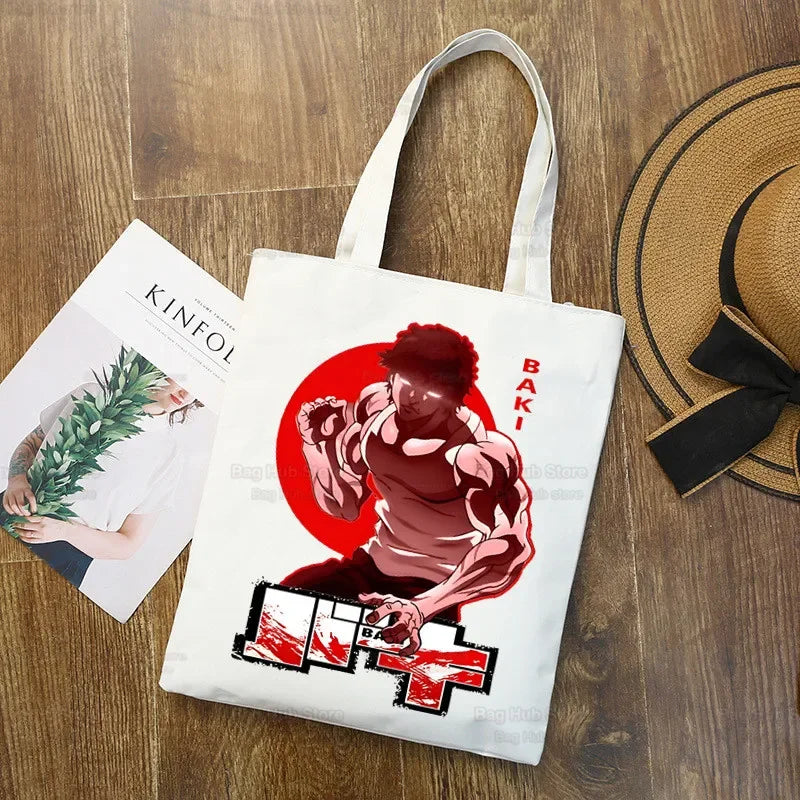Baki Handbags Canvas The Grappler Anime Tote Bag Shopping Travel Eco Reusable Baki Hanma Shoulder Yujiro Hanma Shopper Bags