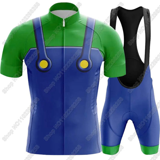 Super Mario: Mario and Luigi theme colors-- Cycling Jersey Set Men Funny Cycling Clothing Summer Road Bike Shirt Suit Bicycle Bib Shorts MTB Maillot