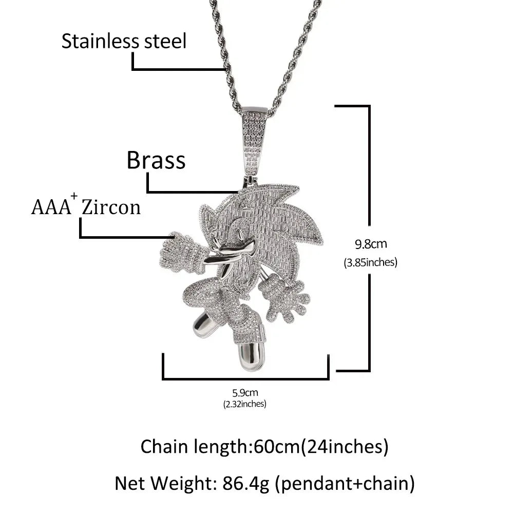 Sonic The Hedgehog: Stone Blue Cubic Zirconia Solid Back Necklace Pendant Necklace Fashion Charm Jewelry