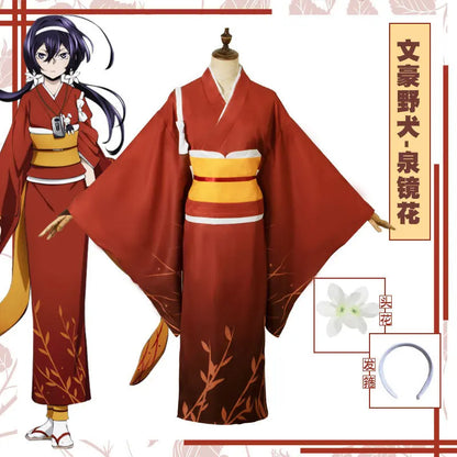 Bungo Stray Dogs: Izumi Kyōka Cosplay Costume Full Set Kimono Obi Hair Accessories Anime Role Play