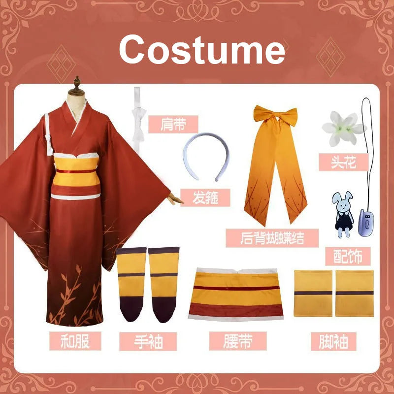 Bungo Stray Dogs: Izumi Kyōka Cosplay Costume Full Set Kimono Obi Hair Accessories Anime Role Play