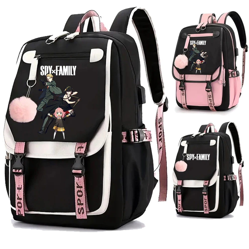 Spy X Family: Backpack Teenager Casual Street USB Yor And Loid Rucksack Large Capacity Cute Kawaii Girls Backpack School Bags