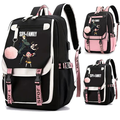 Spy X Family: Backpack Teenager Casual Street USB Yor And Loid Rucksack Large Capacity Cute Kawaii Girls Backpack School Bags