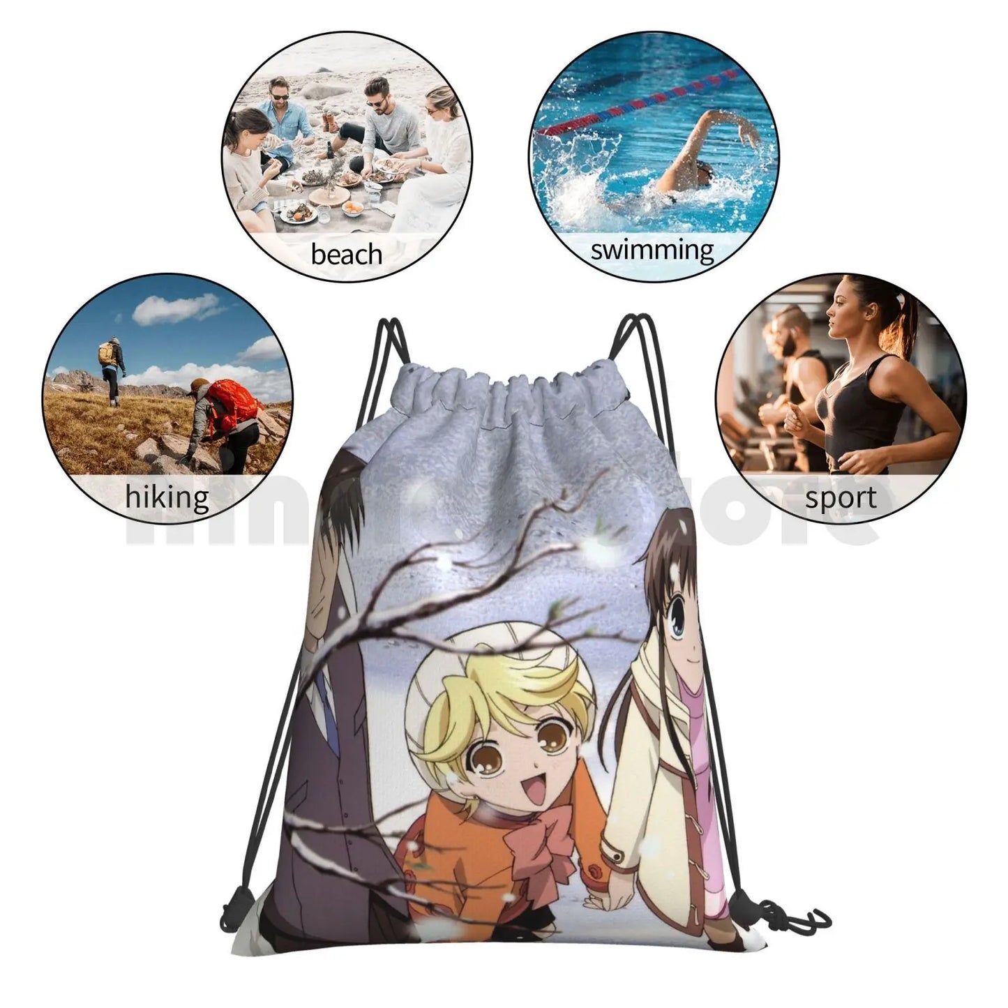 Fruits Basket: Backpack Drawstring Bags Gym Bag Waterproof Fruits Basket Anime Shoujo Tohru Hatori Sohma Momiji Sohma Fb