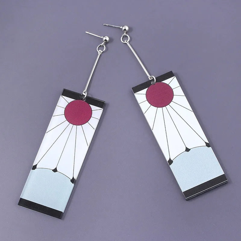 Demon Slayer: Acrylic Tanjiro Earrings Anime Cosplay Props Hanafuda Drop Long Earrings Jewelry