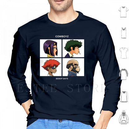 Cowboy Bebop:  Days Hoodies Long Sleeve Music Anime Album Art Pop Culture Geek Nerd Cartoon Parody Mashup Team Group Cowboys