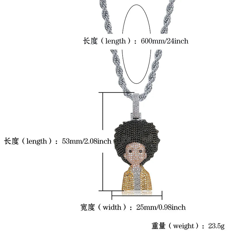 The Boondocks: Hip Hop Rock AAA CZ Stone Paved Bling Iced Out Pendants Necklace