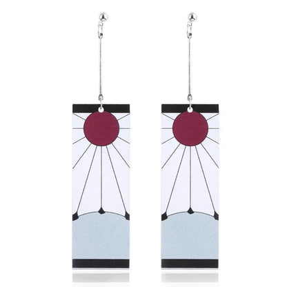 Demon Slayer: Acrylic Tanjiro Earrings Anime Cosplay Props Hanafuda Drop Long Earrings Jewelry