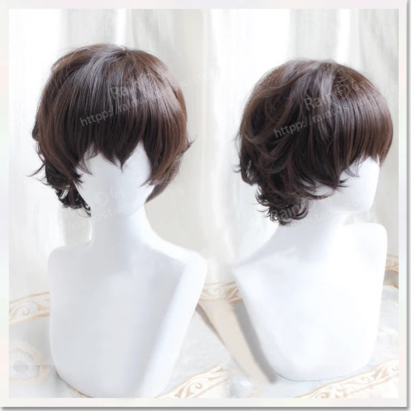 Bungo Stray Dogs: Dazai Osamu Short Brown Curly Hair Heat Resistant Cosplay Costume Wig + Track + Cap