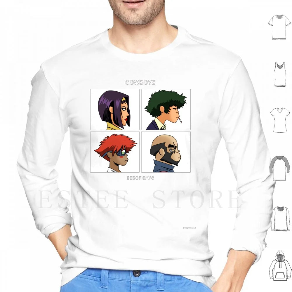 Cowboy Bebop:  Days Hoodies Long Sleeve Music Anime Album Art Pop Culture Geek Nerd Cartoon Parody Mashup Team Group Cowboys