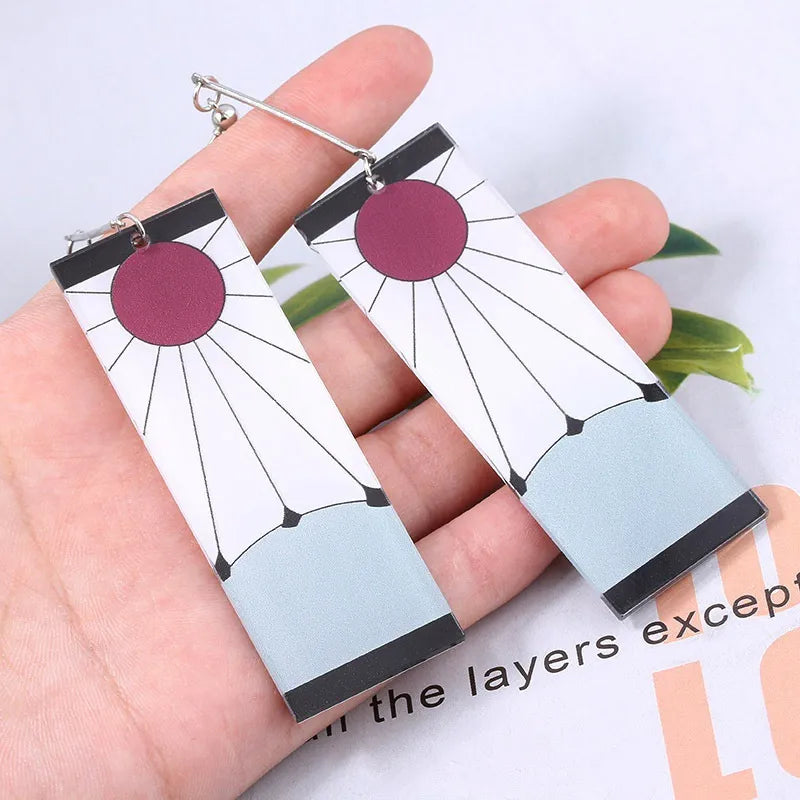 Demon Slayer: Acrylic Tanjiro Earrings Anime Cosplay Props Hanafuda Drop Long Earrings Jewelry