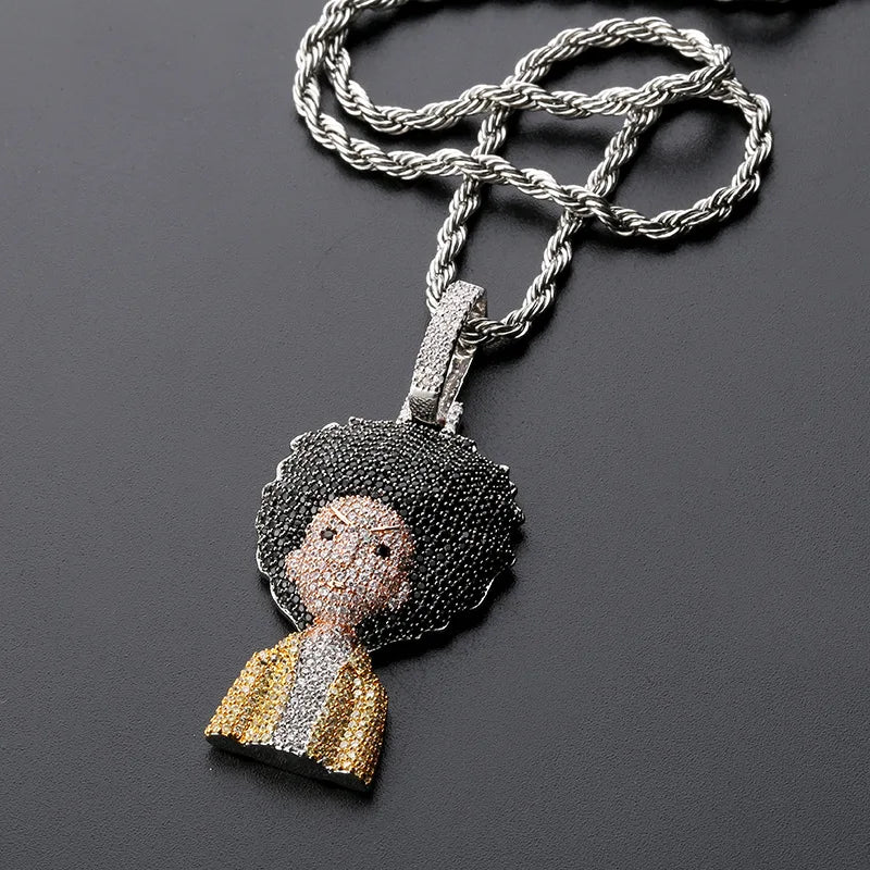 The Boondocks: Hip Hop Rock AAA CZ Stone Paved Bling Iced Out Pendants Necklace