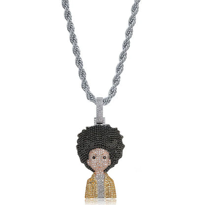 The Boondocks: Hip Hop Rock AAA CZ Stone Paved Bling Iced Out Pendants Necklace