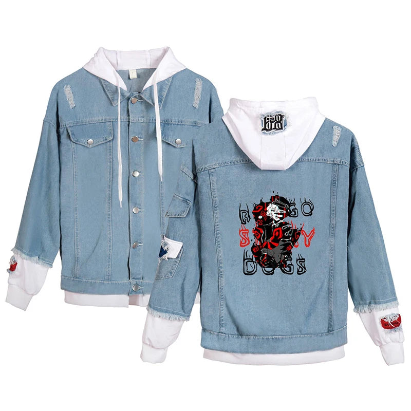 Bungo Stray Dogs: Denim Jacket Long Sleeve Fake Two Pieces Jean-Jackets Unisex Sports Hoodies Streetwear