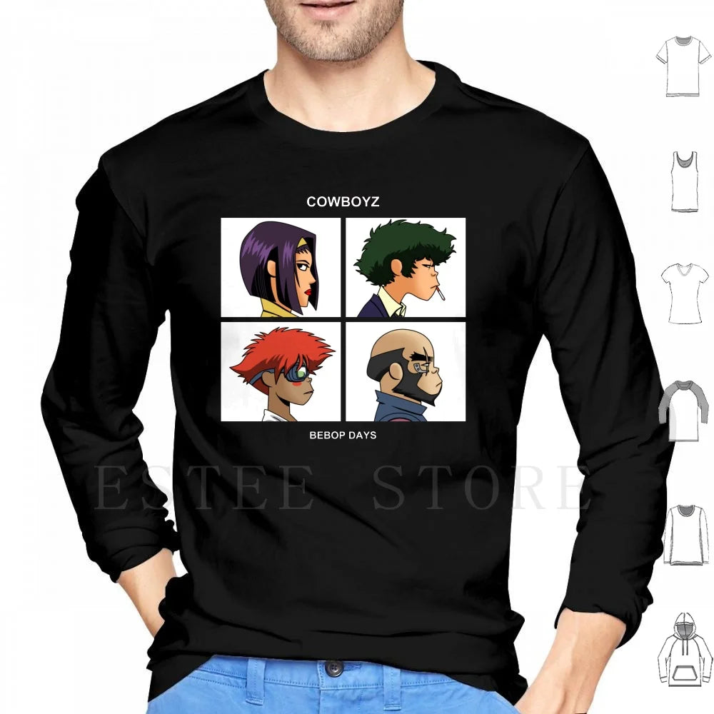 Cowboy Bebop:  Days Hoodies Long Sleeve Music Anime Album Art Pop Culture Geek Nerd Cartoon Parody Mashup Team Group Cowboys