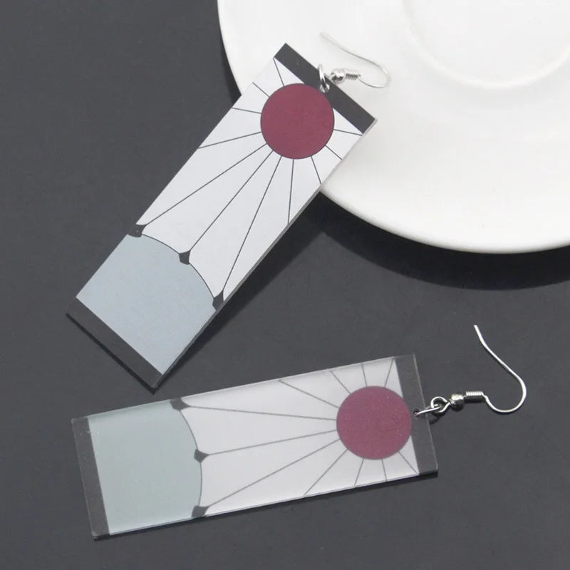 Demon Slayer: Acrylic Tanjiro Earrings Anime Cosplay Props Hanafuda Drop Long Earrings Jewelry