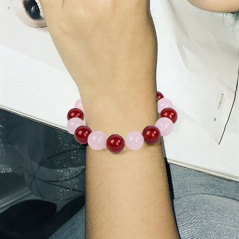 Anime Fruits Basket Kyo Sohma Bracelet White Red Crystal Beads Bangle Bracelets for Women Men Cosplay Props Jewelry