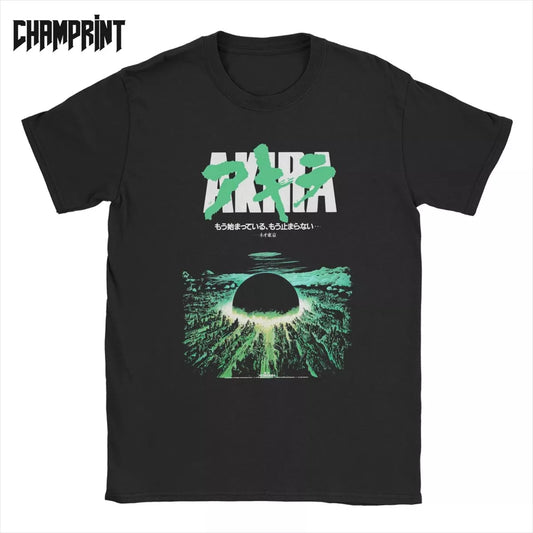 Akira: Green Japanese City Explosion and other T-Shirts Round Collar