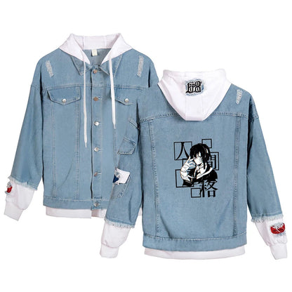 Bungo Stray Dogs: Denim Jacket Long Sleeve Fake Two Pieces Jean-Jackets Unisex Sports Hoodies Streetwear