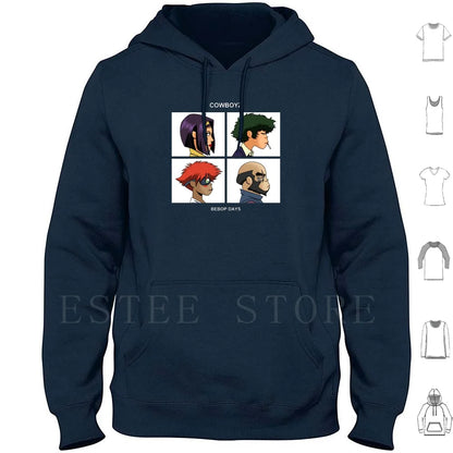 Cowboy Bebop:  Days Hoodies Long Sleeve Music Anime Album Art Pop Culture Geek Nerd Cartoon Parody Mashup Team Group Cowboys