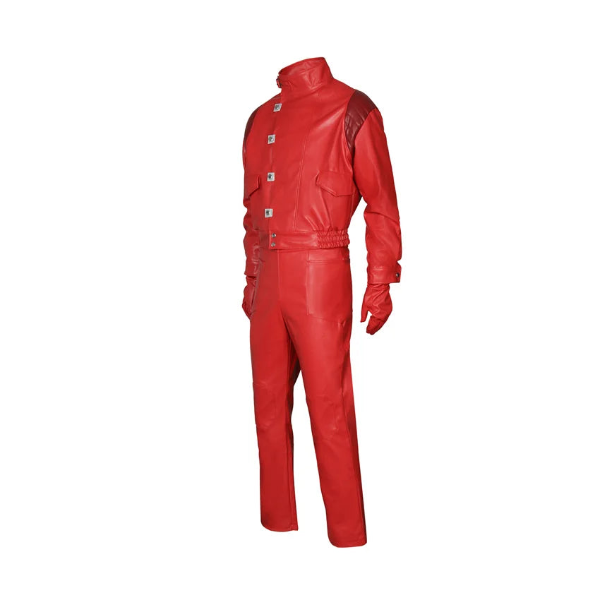 Akira: Jacket Shotaro Kaneda Adult Cosplay Coat Pants Red PU Leather Jacket Pilot Racing Suit Halloween Fancy Outfit
