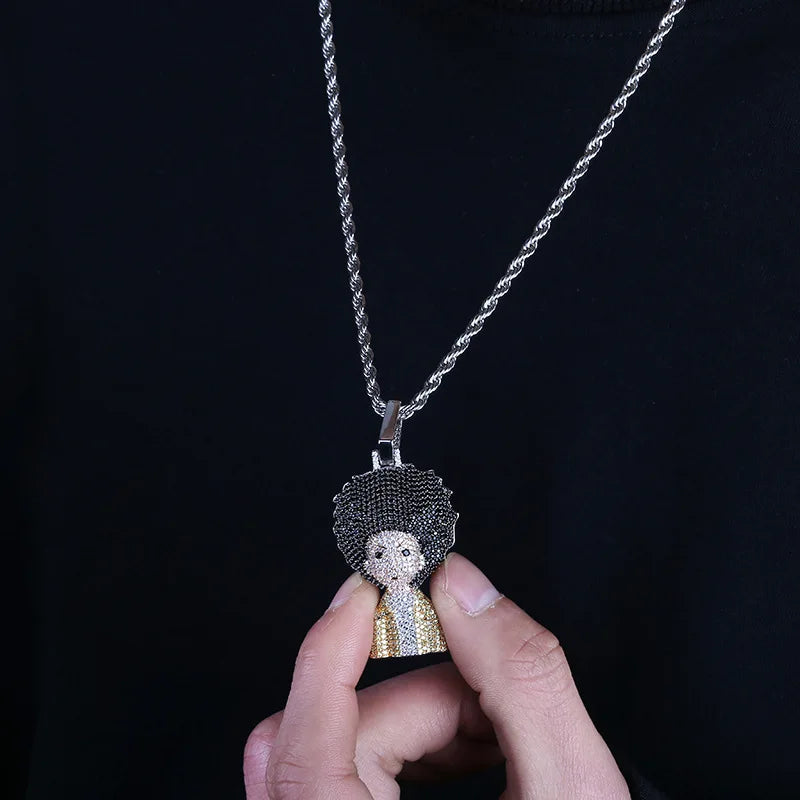 The Boondocks: Hip Hop Rock AAA CZ Stone Paved Bling Iced Out Pendants Necklace