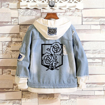 2023 Attack on Titan Jeans Jacket Scout Regiment Cosplay Denim Jacket Autumn Eren Jager Hooded Sweatshirt Outwear Coat